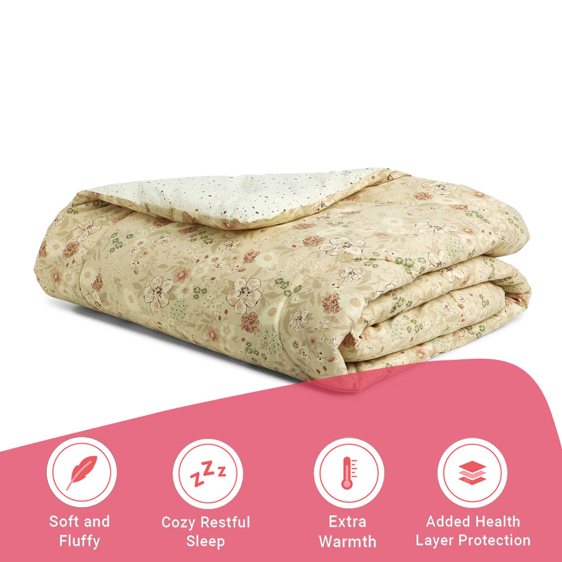 Floral Geometric 144 GSM 100% Cotton Beige Double Comforter | Mishella