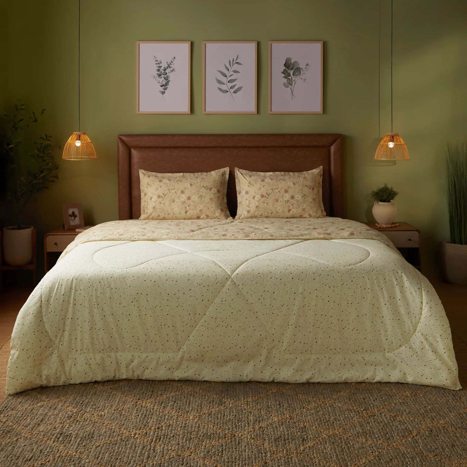 Floral Geometric 144 GSM 100% Cotton Cream Double Comforter | Mishella