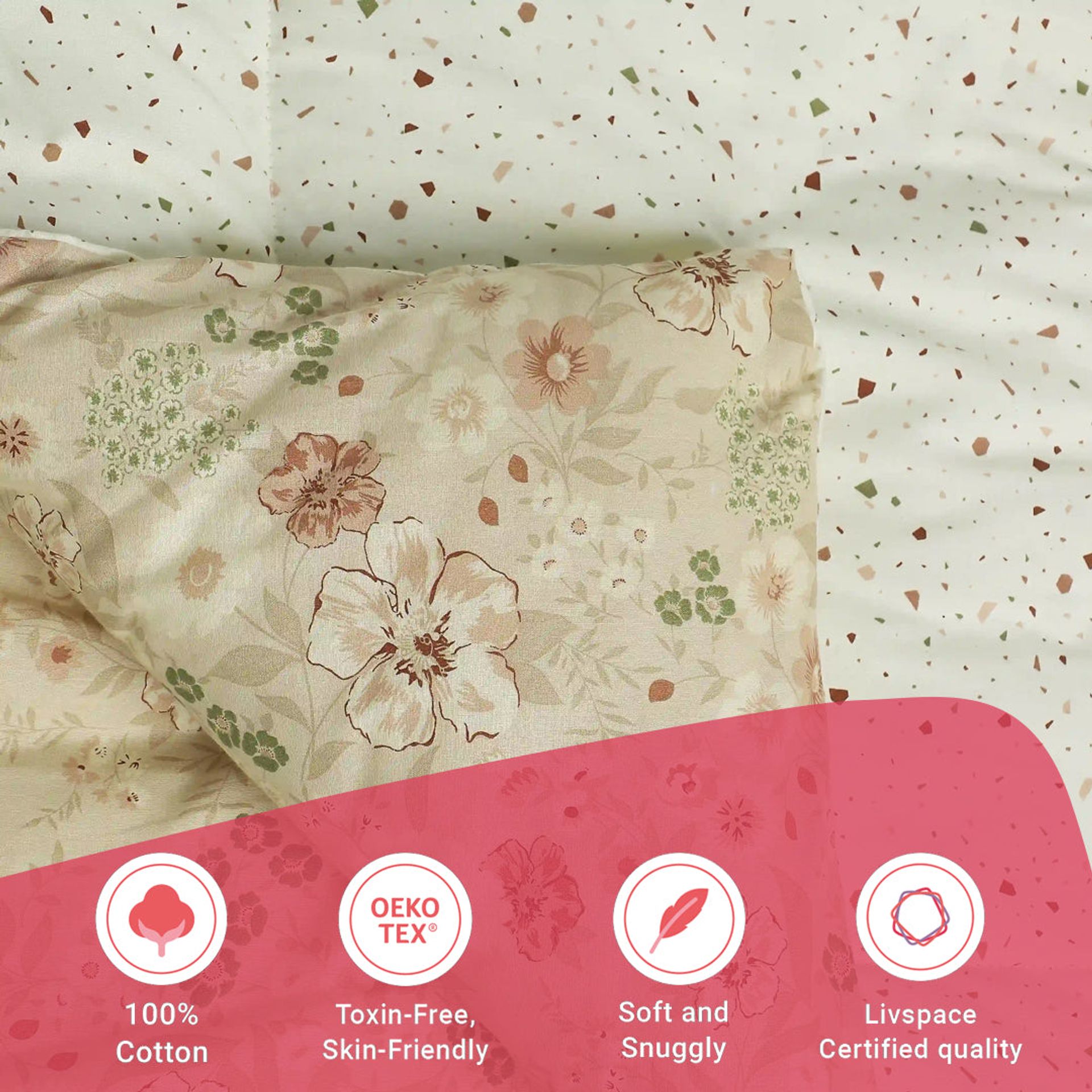Floral Geometric 144 GSM 100% Cotton Cream Double Comforter | Mishella