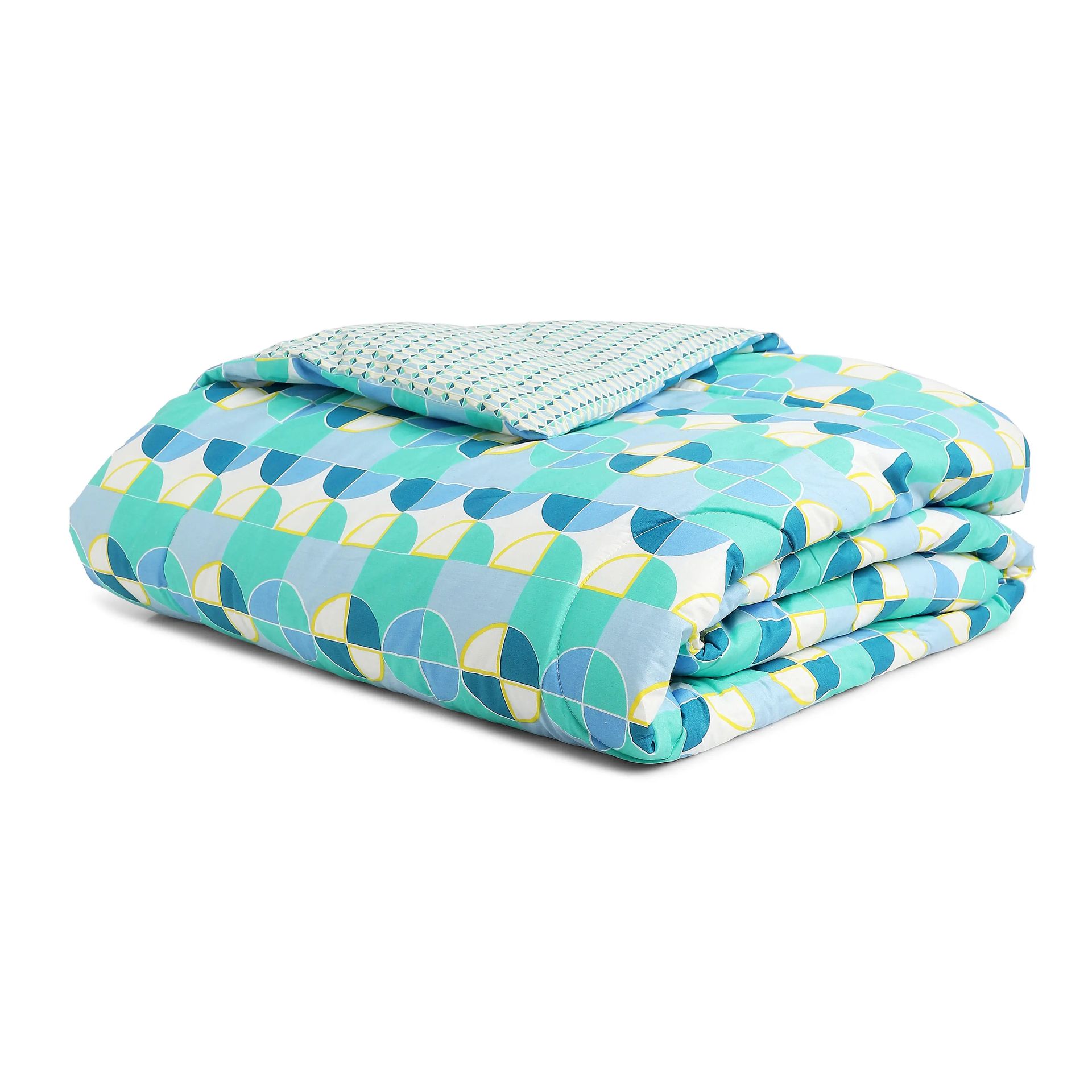 Geometric 144 GSM 100% Cotton Orbit Teal Double Comforter | Mishella