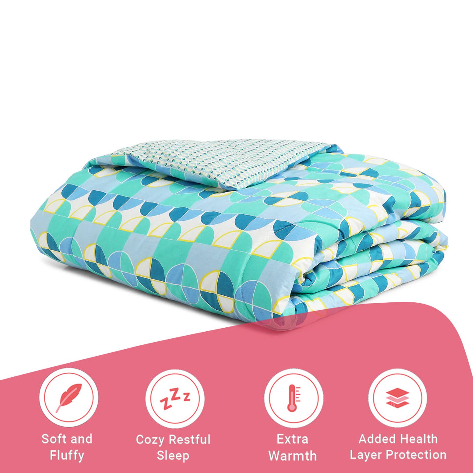 Geometric 144 GSM 100% Cotton Orbit Teal Double Comforter | Mishella