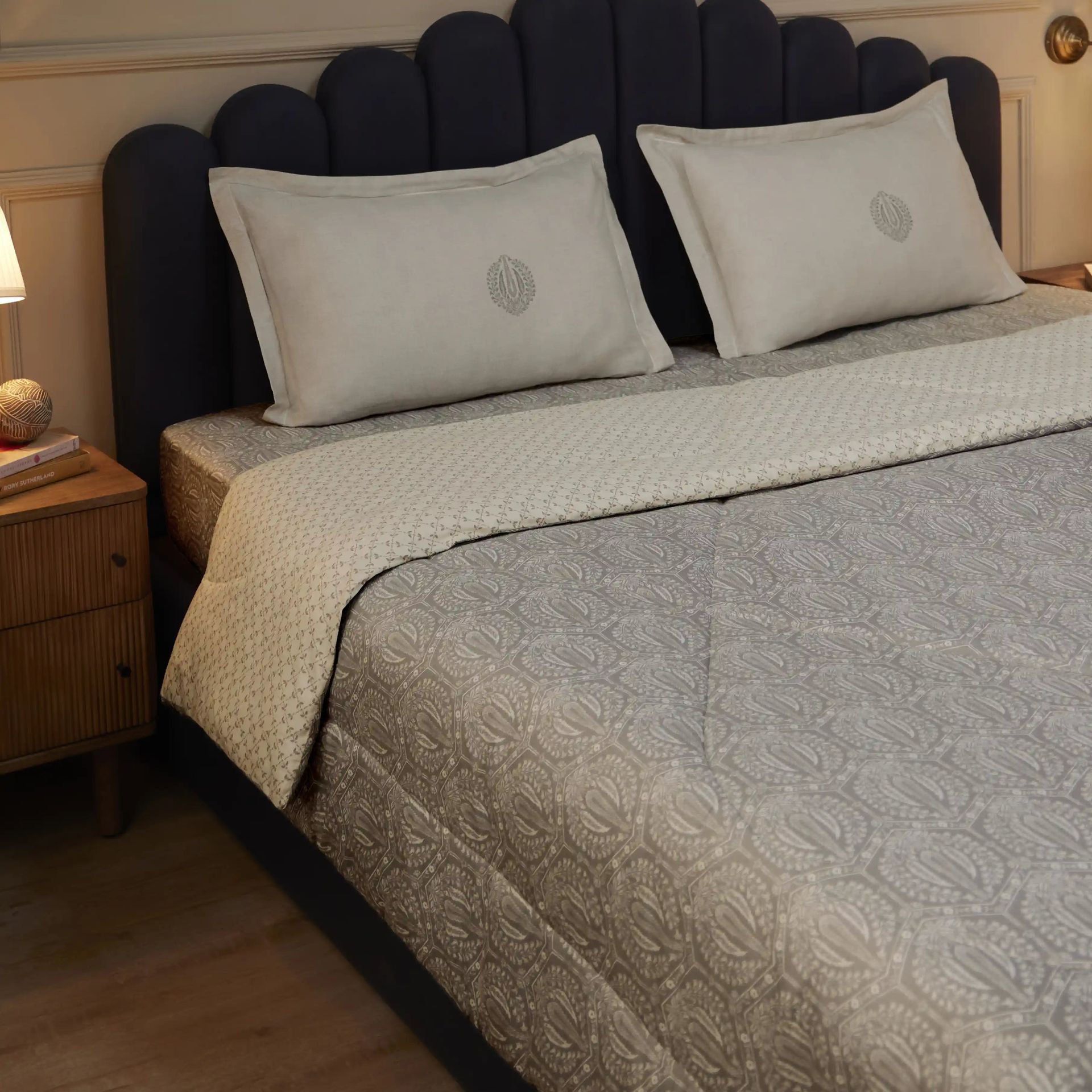 Ethnic 120 GSM 100% Cotton Grey Double Comforter | Fergana