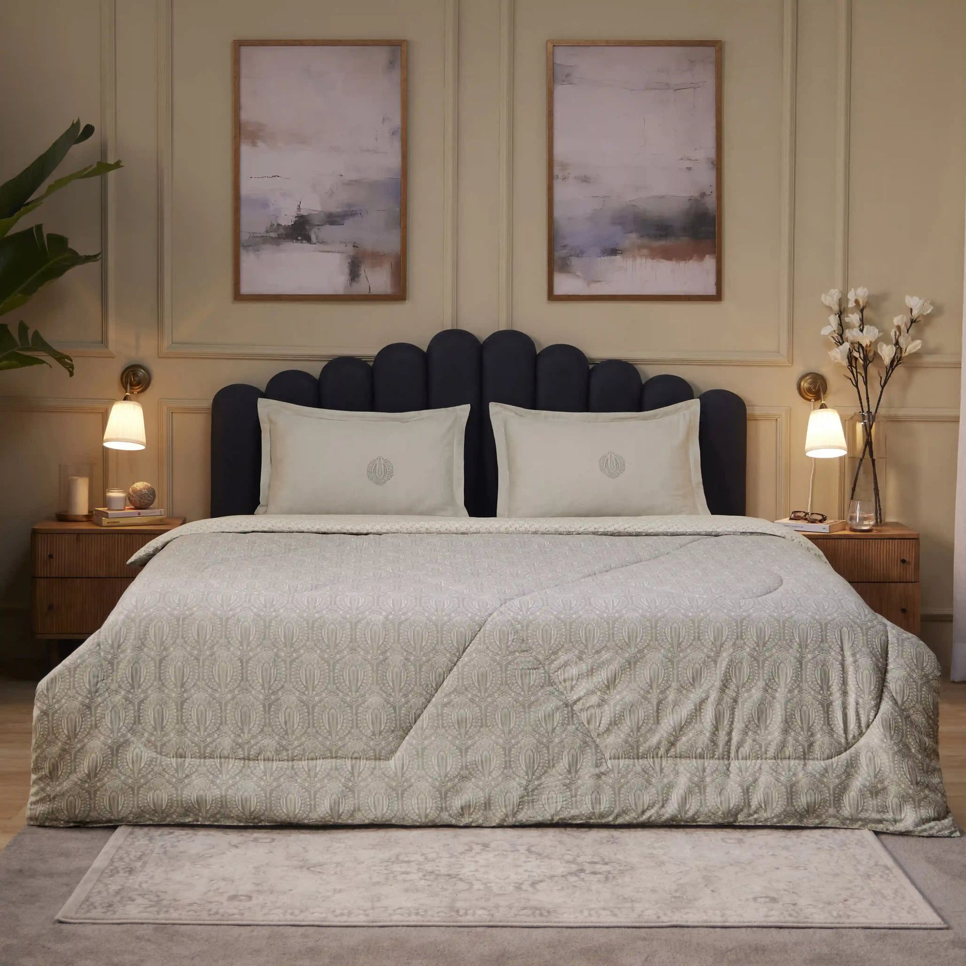 Ethnic 120 GSM 100% Cotton Grey Double Comforter | Fergana