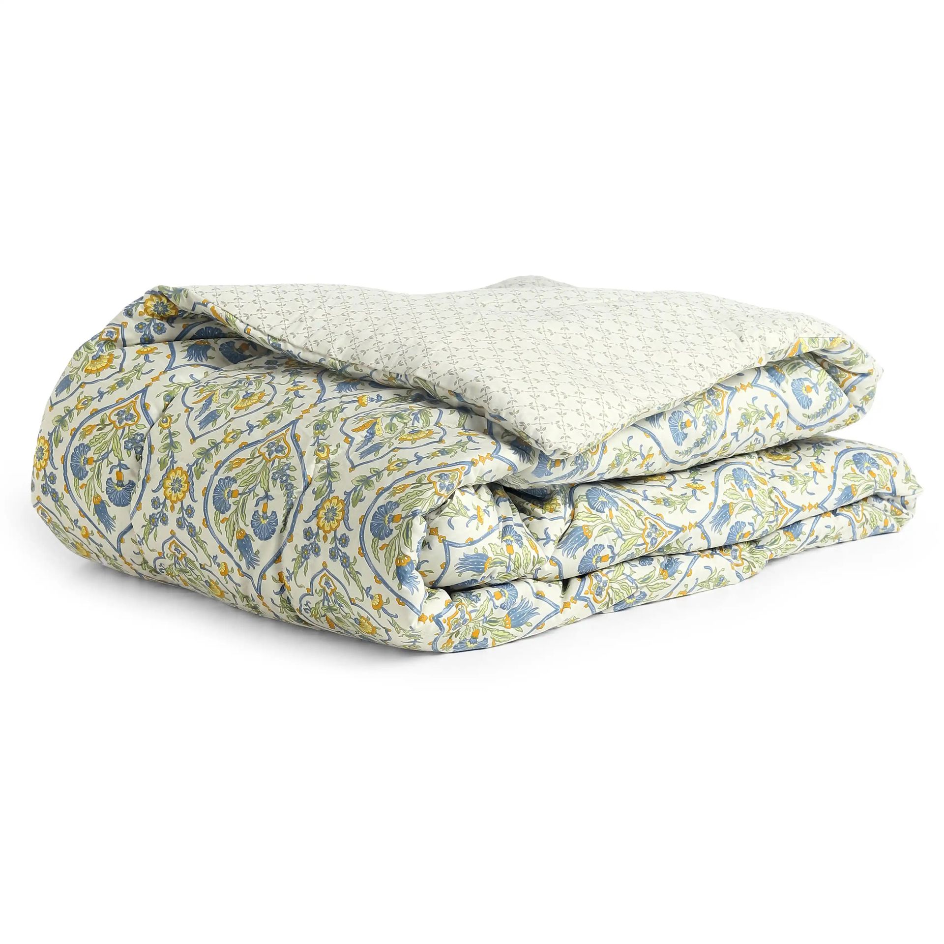 Ethnic 120 GSM 100% Cotton Yellow Bloom Double Comforter | Fergana