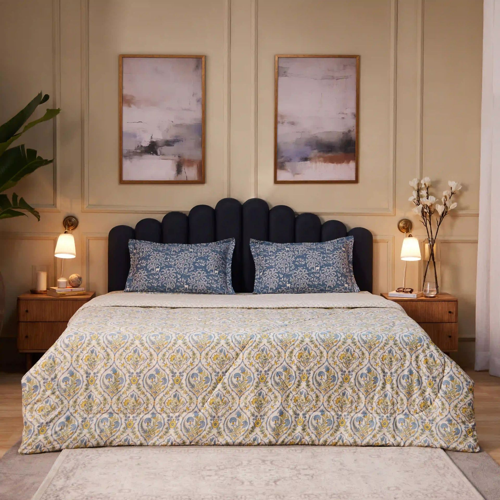 Ethnic 120 GSM 100% Cotton Yellow Bloom Double Comforter | Fergana
