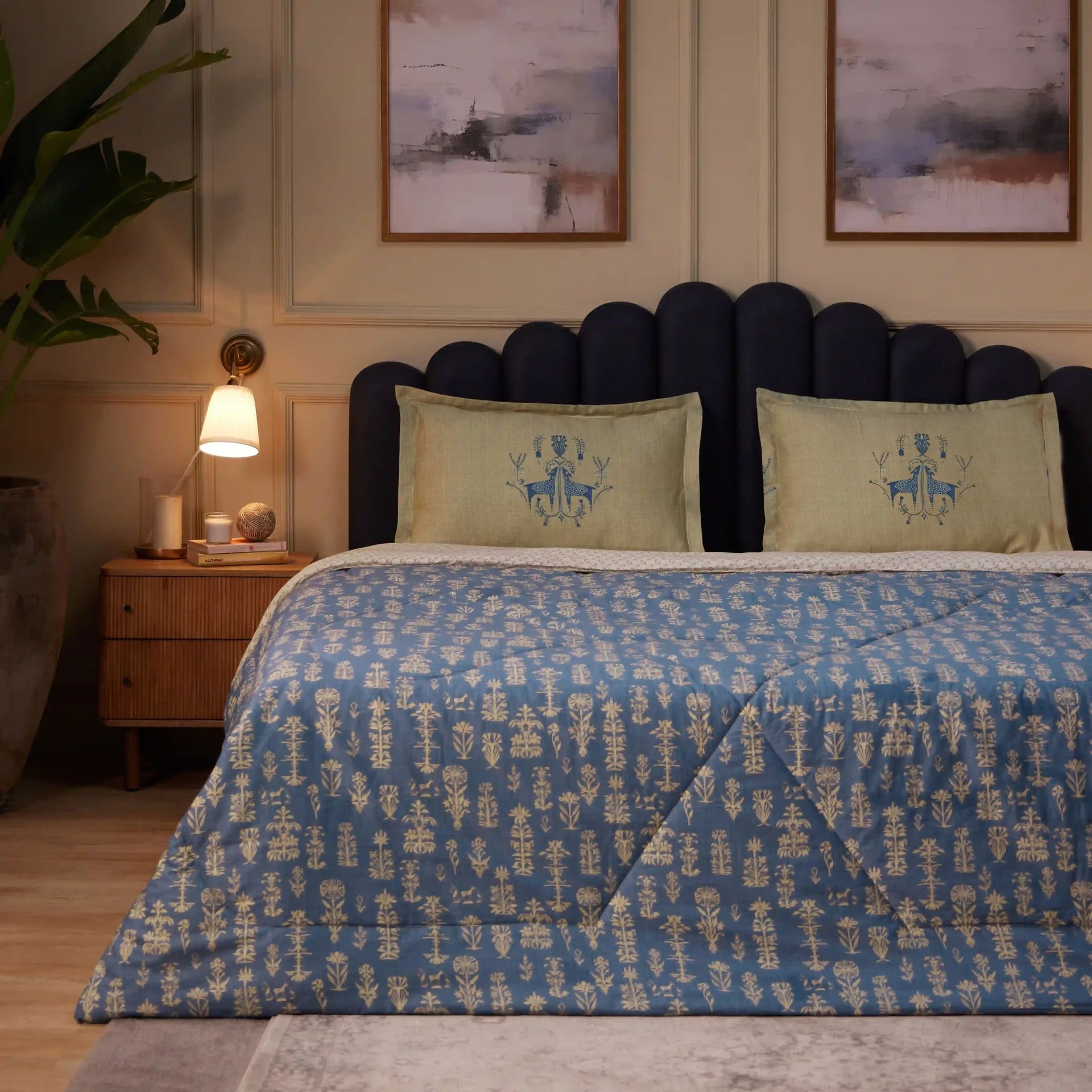 Ethnic 120 GSM 100% Cotton Dark Blue Double Comforter | Fergana