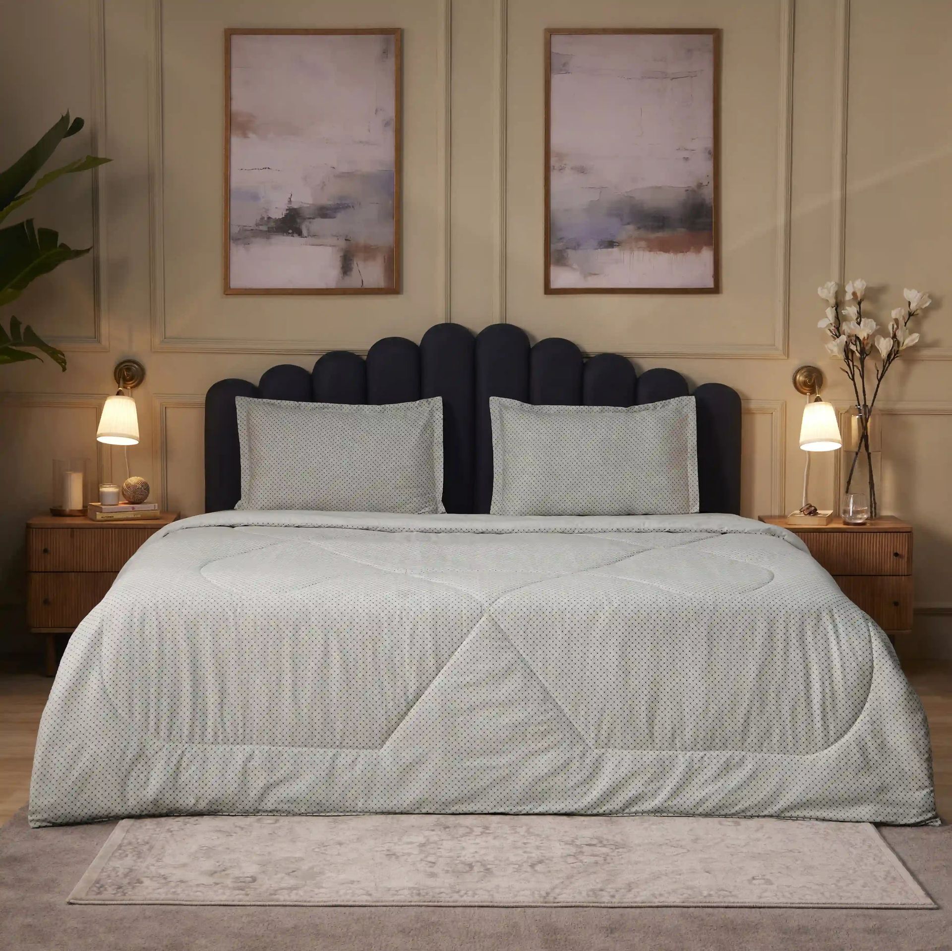 Geometric 120 GSM 100% Cotton Oatmeal Double Comforter | Yutori