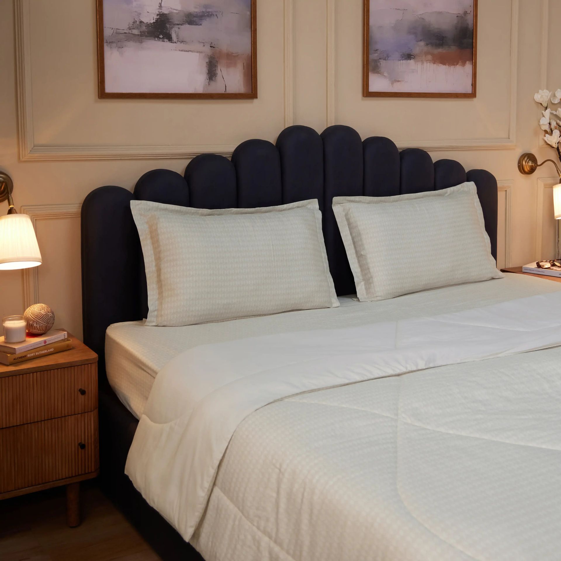 Geometric 120 GSM 100% Cotton Neutral Cream Double Comforter | Yutori