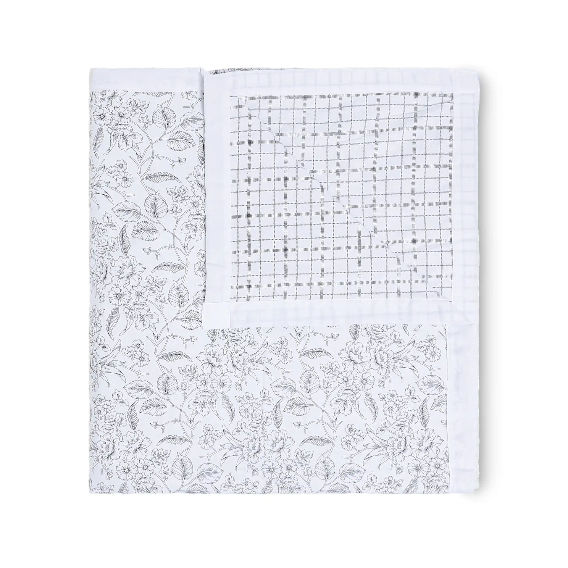 Floral Geometric 144 TC 100% Cotton Charcoal Bloom Double Dohar | Mishella