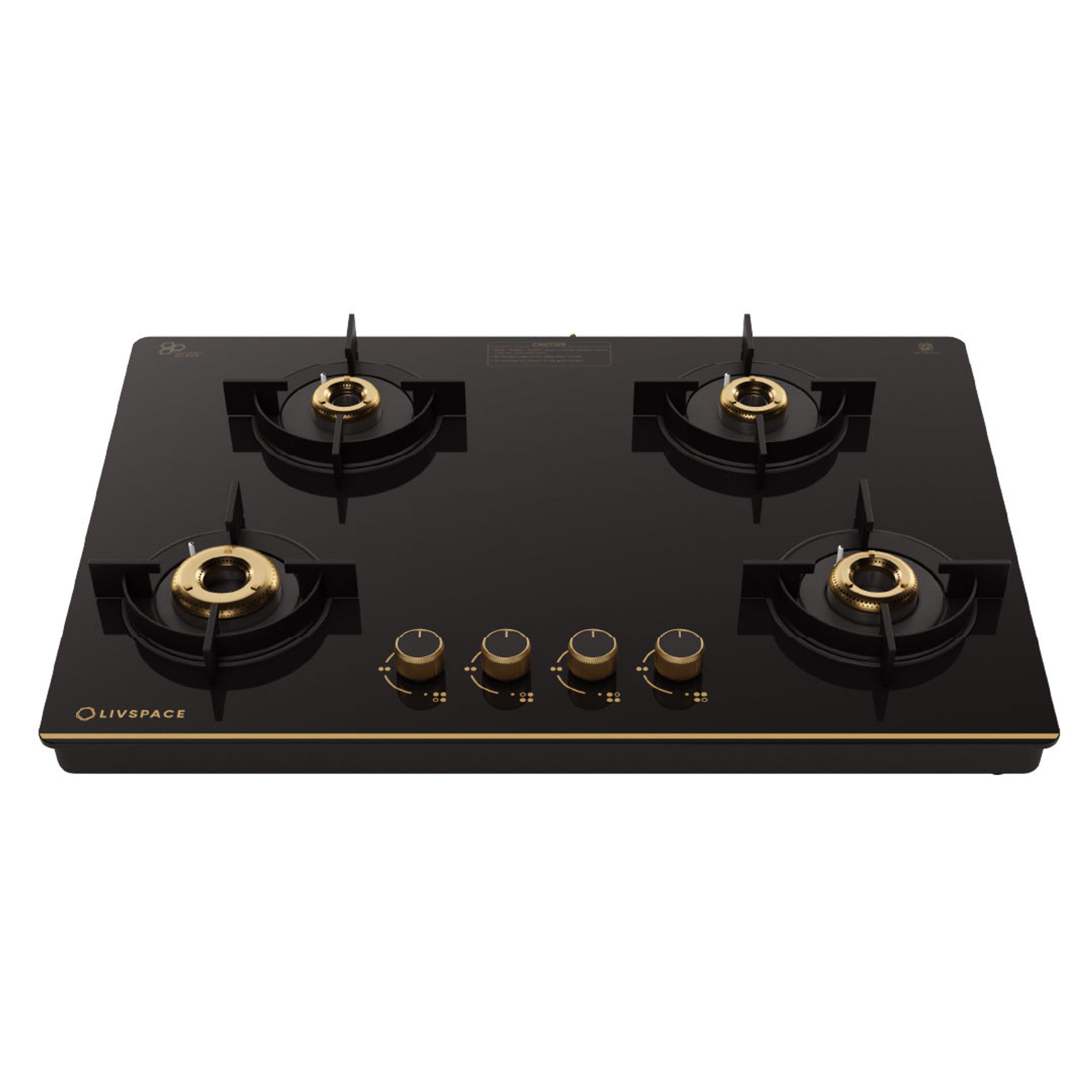 Intellia Gloss Auto Ignition 750 mm 4 Brass Burner Cooktop | Intellia CTG4B75