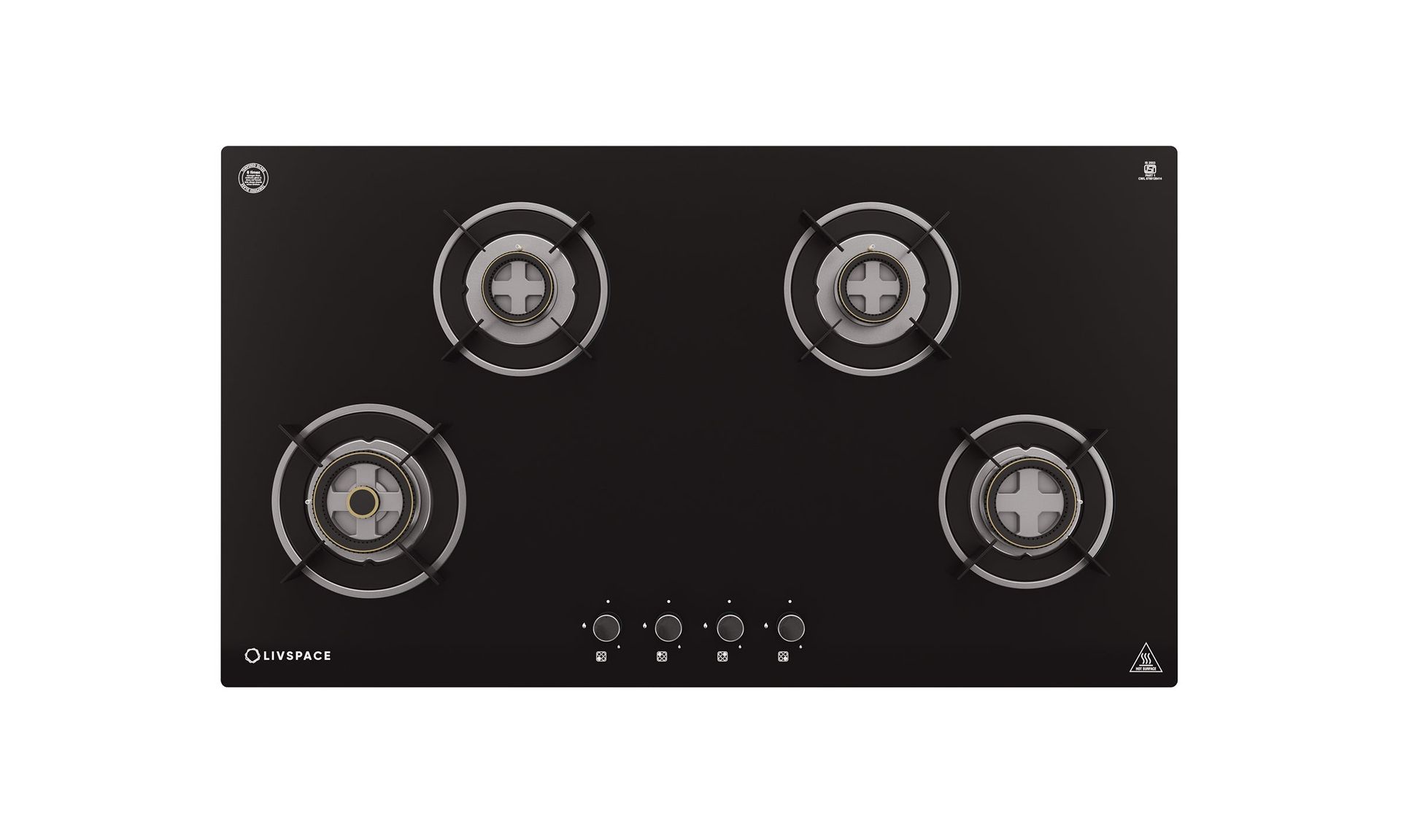 Optima Gloss Auto Ignition 900 mm 4 Brass Burner Hob | Optima HBG4B90