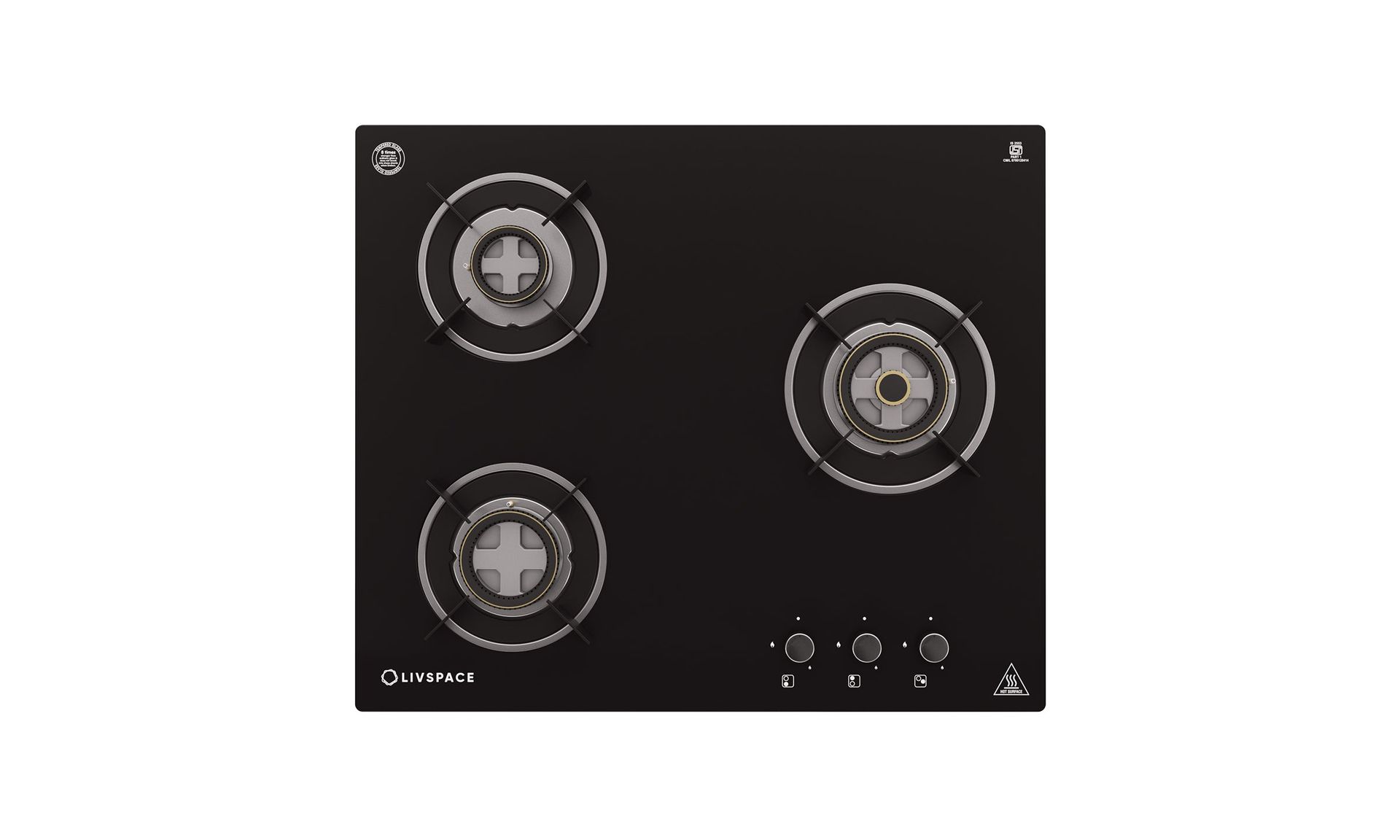 Optima Gloss Auto Ignition 600 mm 3 Brass Burner Hob | Optima HBG3B60