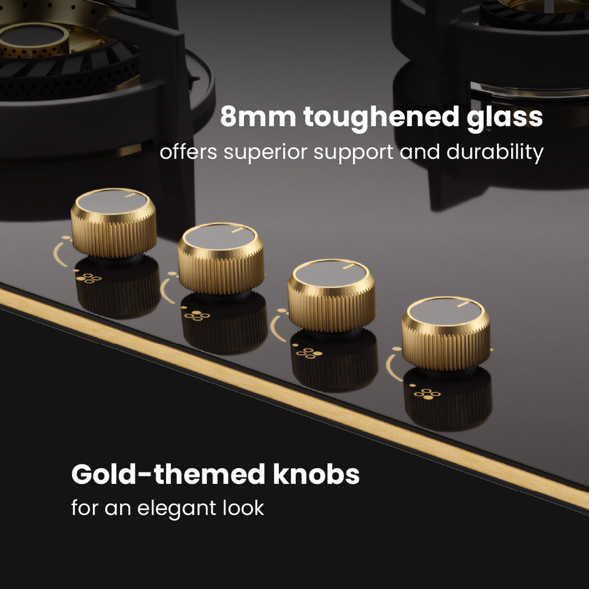 Intellia Gloss Auto Ignition 900 mm 4 Brass Burner Hob | Intellia HBG4B90