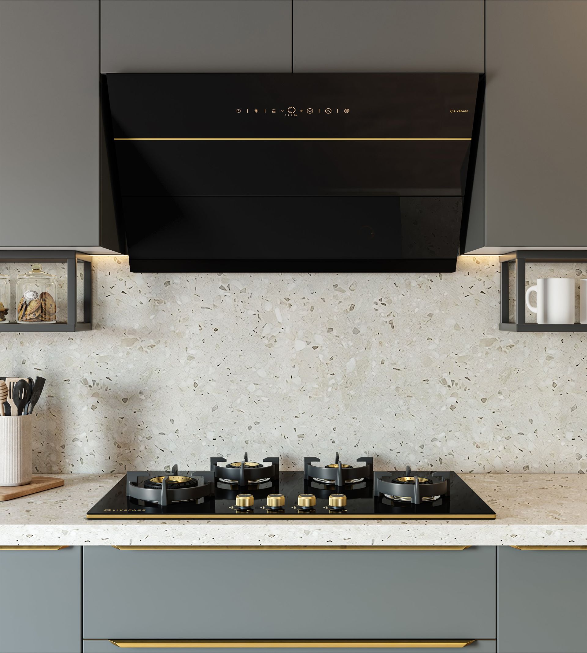 Intellia Gloss Auto Ignition 900 mm 4 Brass Burner Hob | Intellia HBG4B90