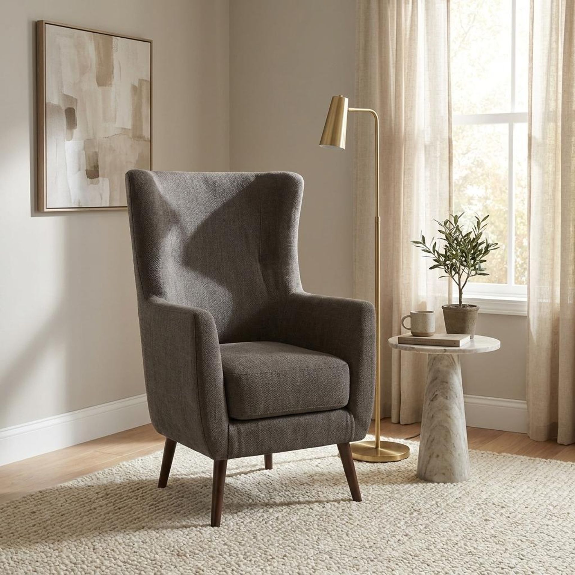 Avery Wingback Accent Chair, Coco Walnut Legs Essential Chestnut Brown Upholstery