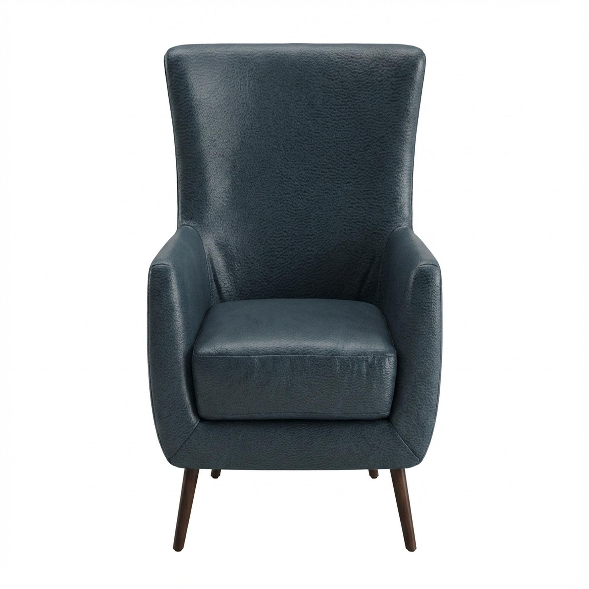 Avery Wingback Accent Chair, Coco Walnut Legs Essential Vintage Blue Upholstery