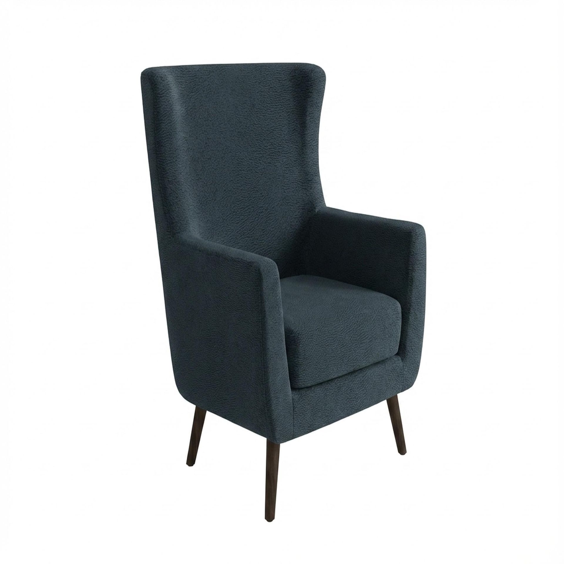 Avery Wingback Accent Chair, Coco Walnut Legs Essential Vintage Blue Upholstery