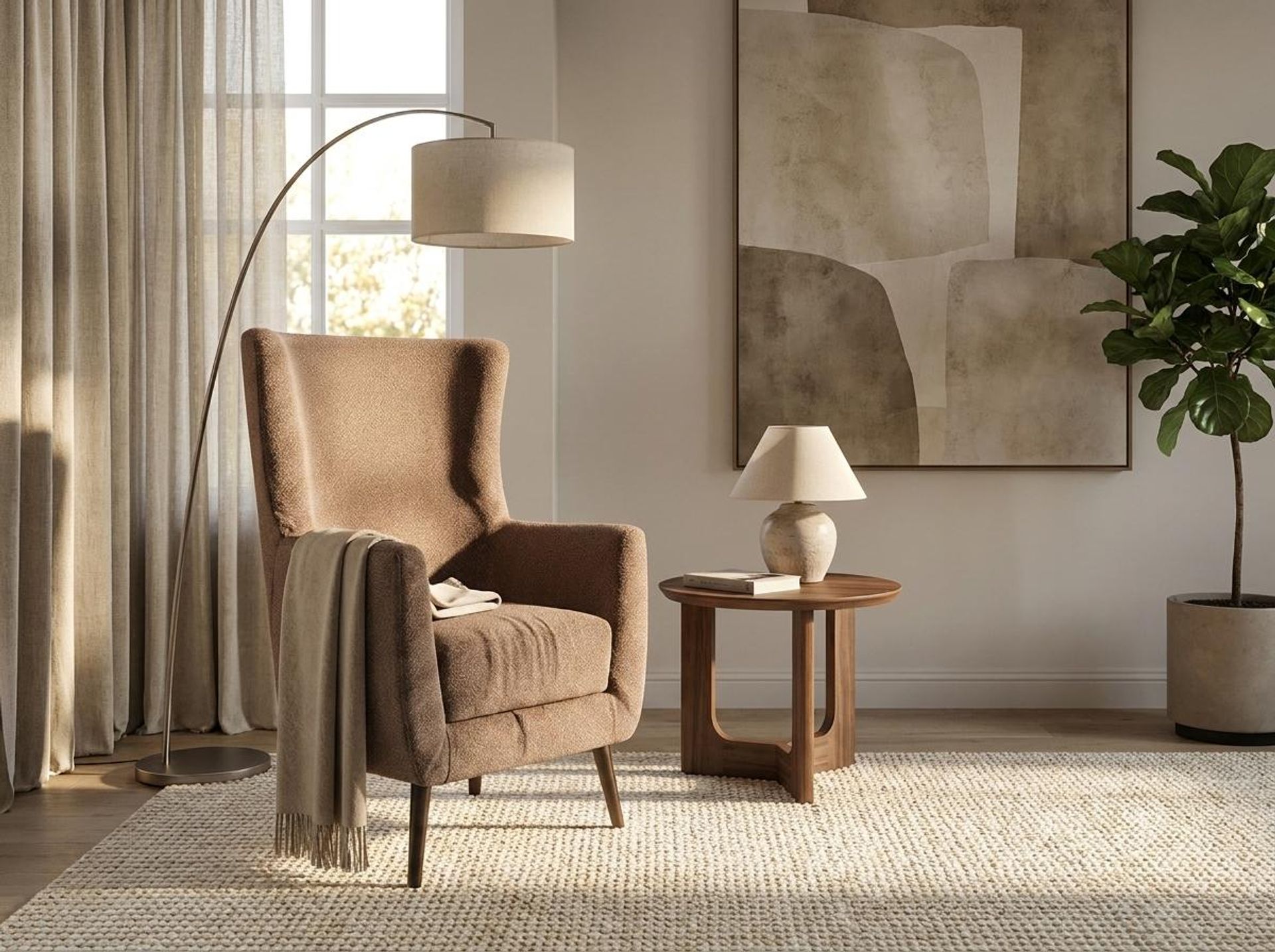 Avery Wingback Accent Chair, Coco Walnut Legs Essential Ballet Slipper Upholstery