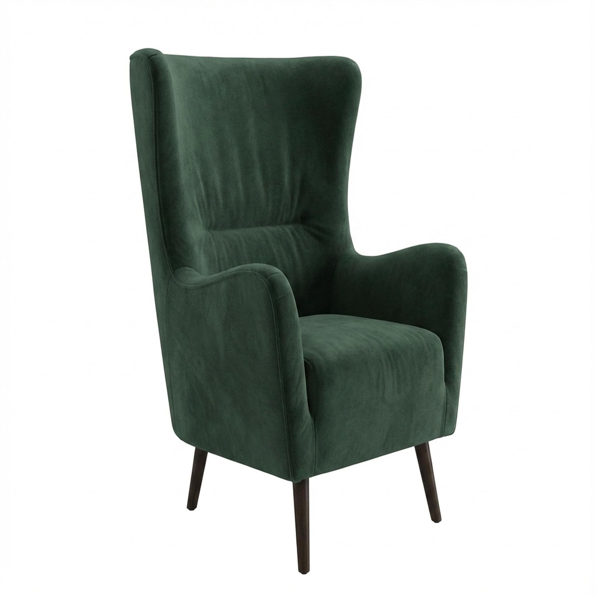 Avery Wingback Accent Chair, Coco Walnut Legs Premium Powder green Upholstery
