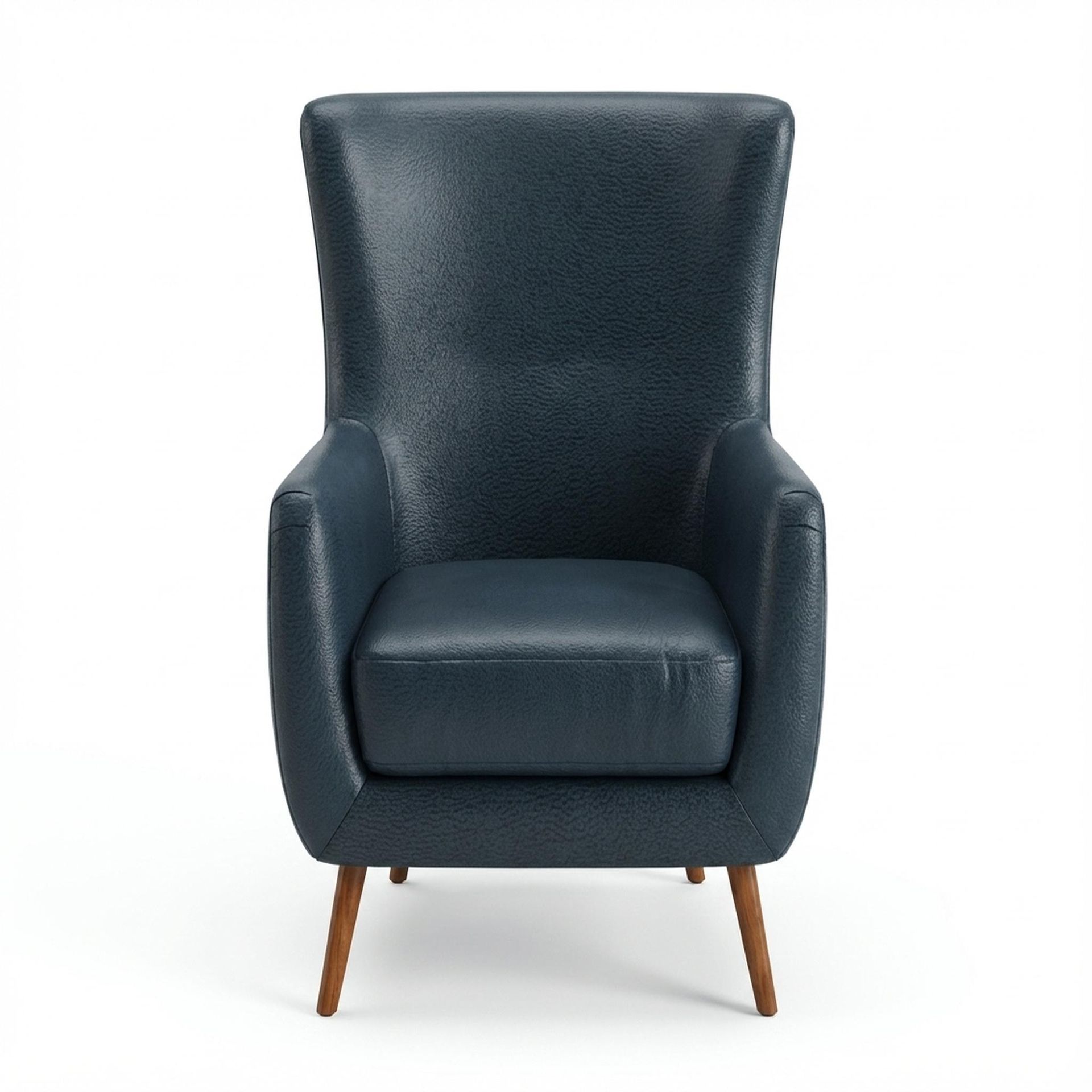 Avery Wingback Accent Chair, Warm Cedar Legs Essential Vintage Blue Upholstery