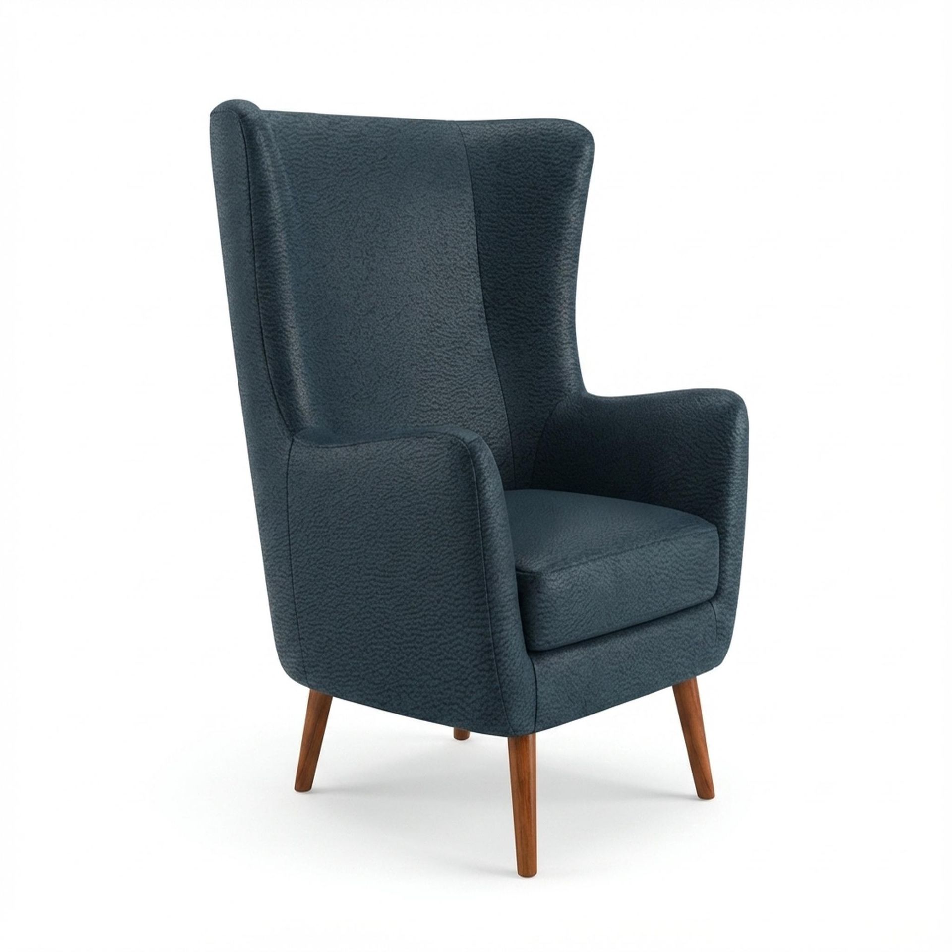 Avery Wingback Accent Chair, Warm Cedar Legs Essential Vintage Blue Upholstery