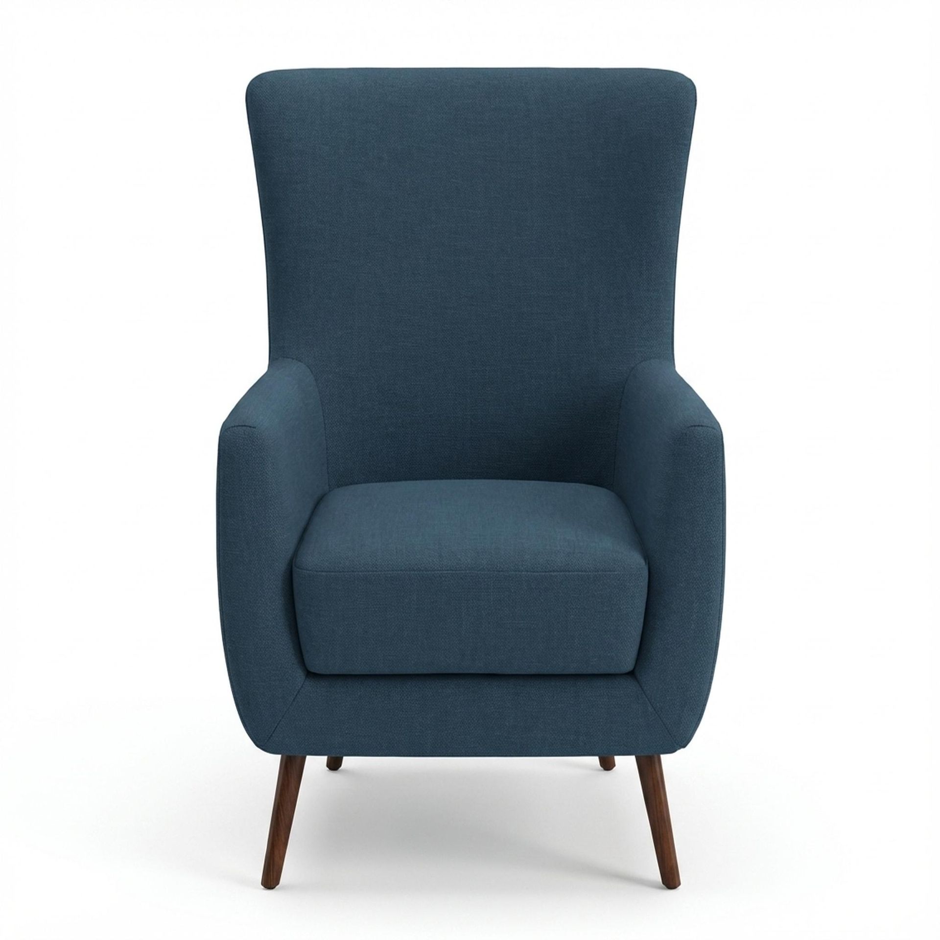 Avery Wingback Accent Chair, Warm Cedar Legs Essential Aegean Blue Upholstery