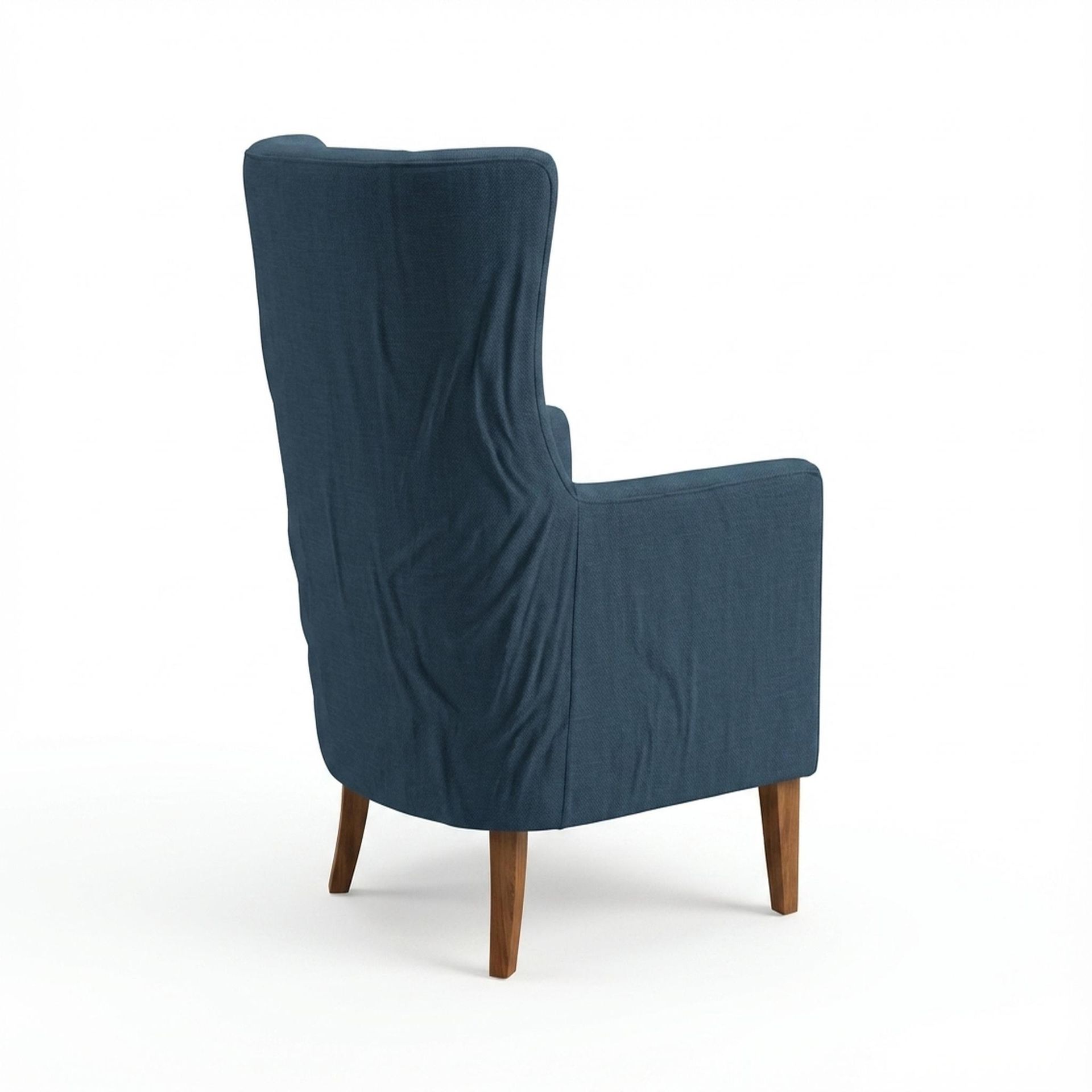 Avery Wingback Accent Chair, Warm Cedar Legs Essential Aegean Blue Upholstery