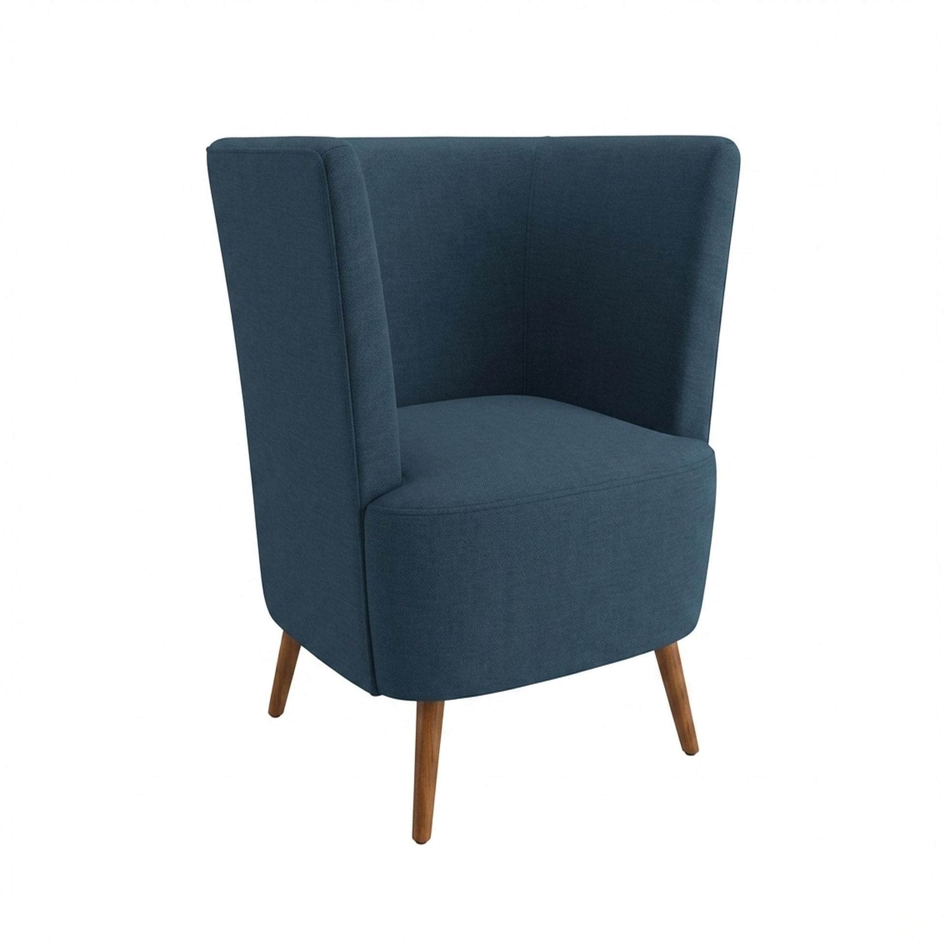 Avery Wingback Accent Chair, Warm Cedar Legs Essential Aegean Blue Upholstery