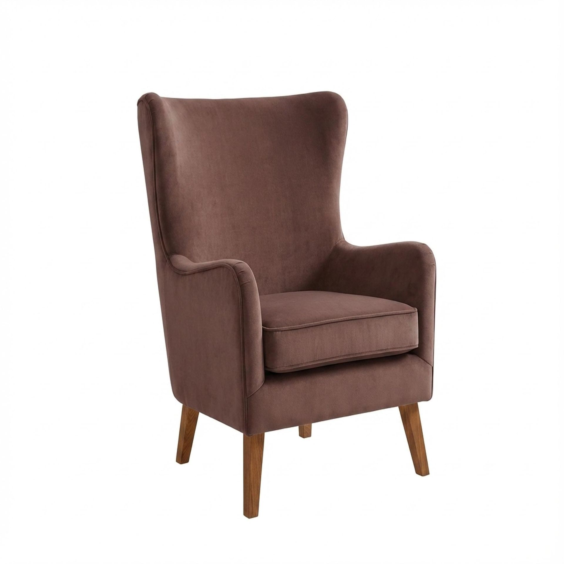 Avery Wingback Accent Chair, Warm Cedar Legs Premium Ballet Pink Upholstery