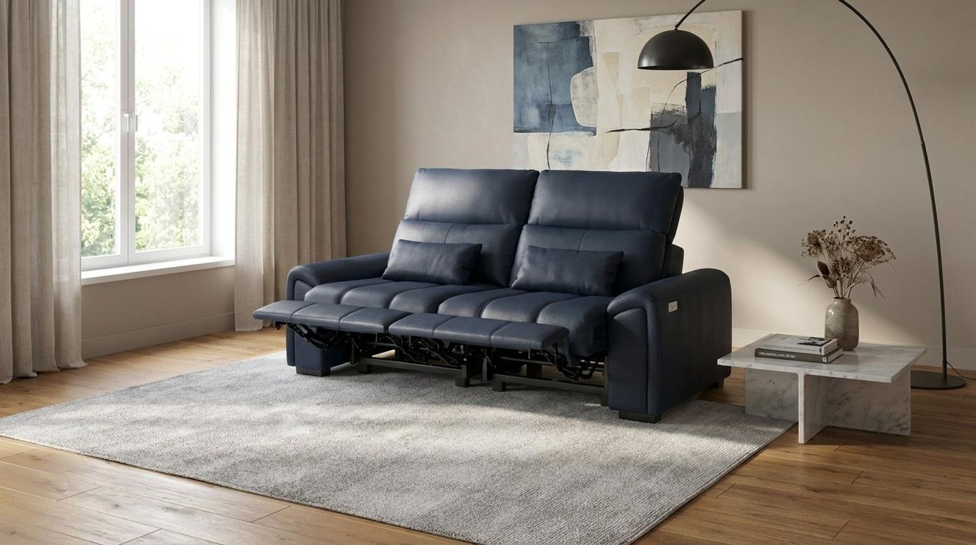 Eldur Relaxed Seat, 2 Seater ( 2 RR), Cobalt Vegan Leather
