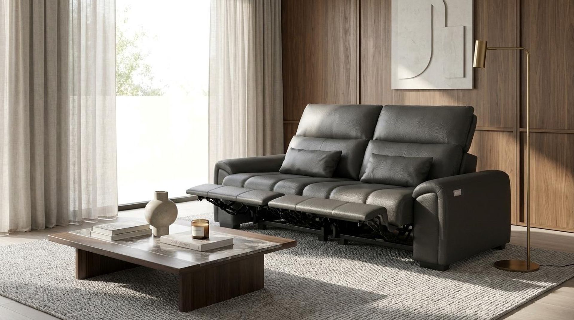 Eldur Relaxed Seat, 2 Seater ( 2 RR), Chelsea Grey Aura Leather Essential