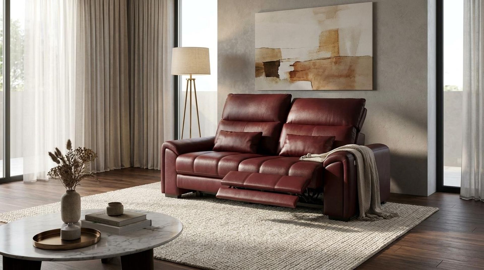 Eldur Relaxed Seat, 2 Seater ( 2 RR), Victorian Rosso Grandeur Leather Essential