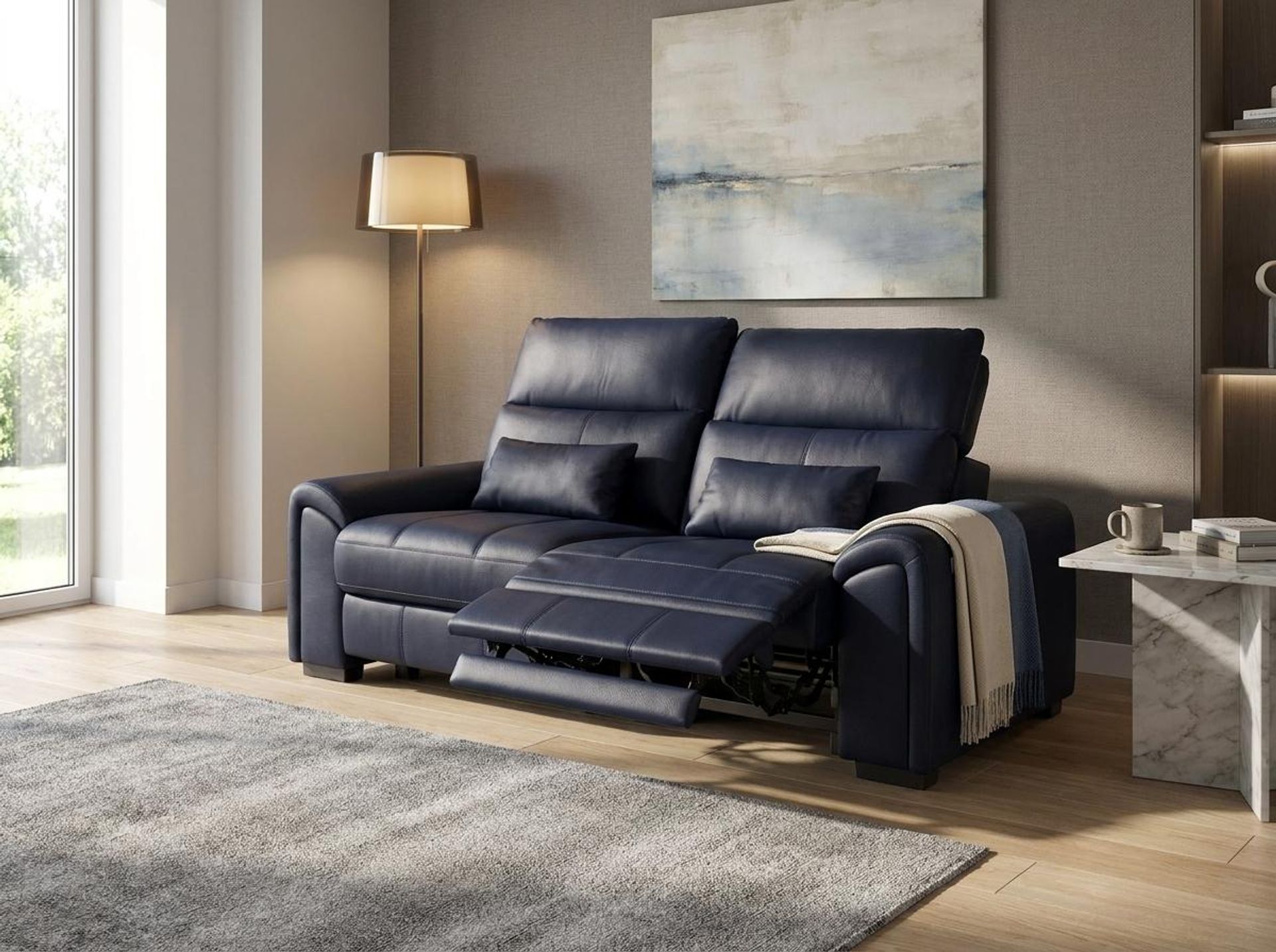 Eldur Relaxed Seat, 2 Seater ( 2 RR), Arctic Blue Zenith Leather Essential