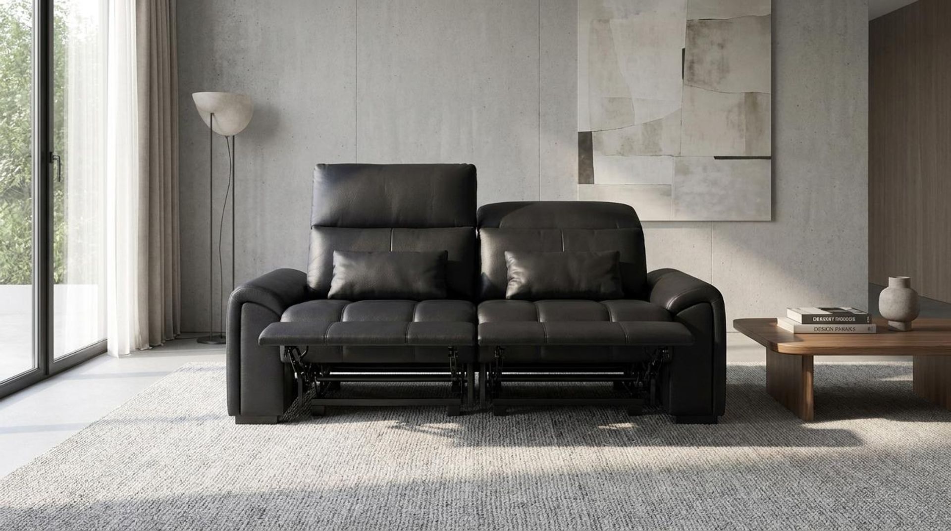 Eldur Relaxed Seat, 2 Seater ( 2 RR), Mellow Black Leather Essential