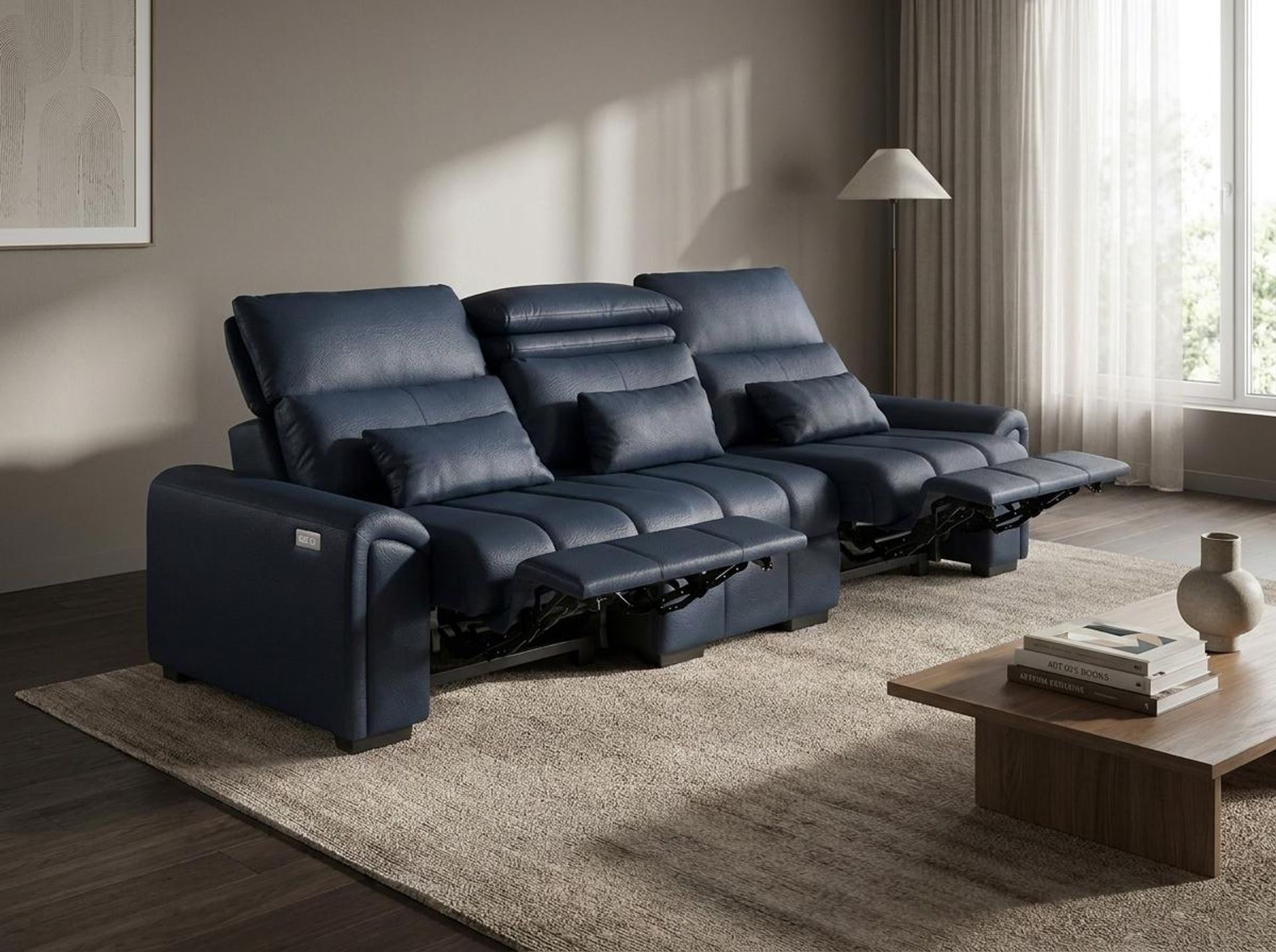 Eldur Relaxed Seat, 3 Seater (2 RR), Cobalt Vegan Leather