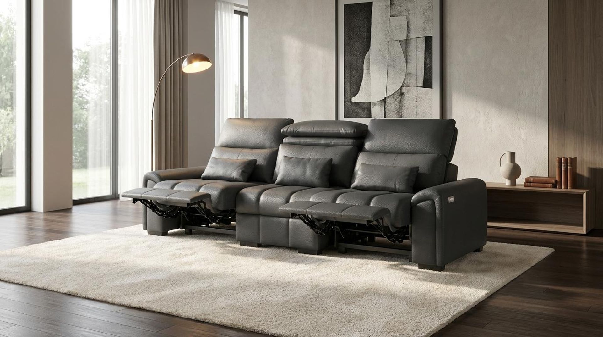 Eldur Relaxed Seat, 3 Seater (2 RR), Chelsea Grey Aura Leather Essential