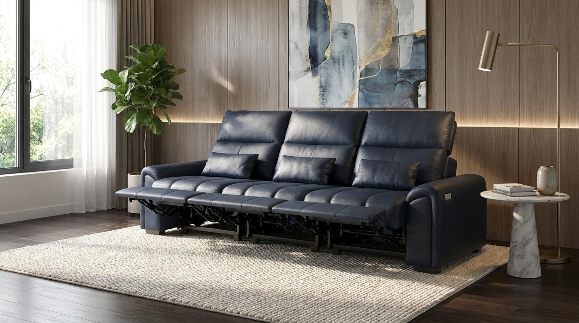 Eldur Relaxed Seat, 3 Seater (3 RR), Cobalt Vegan Leather