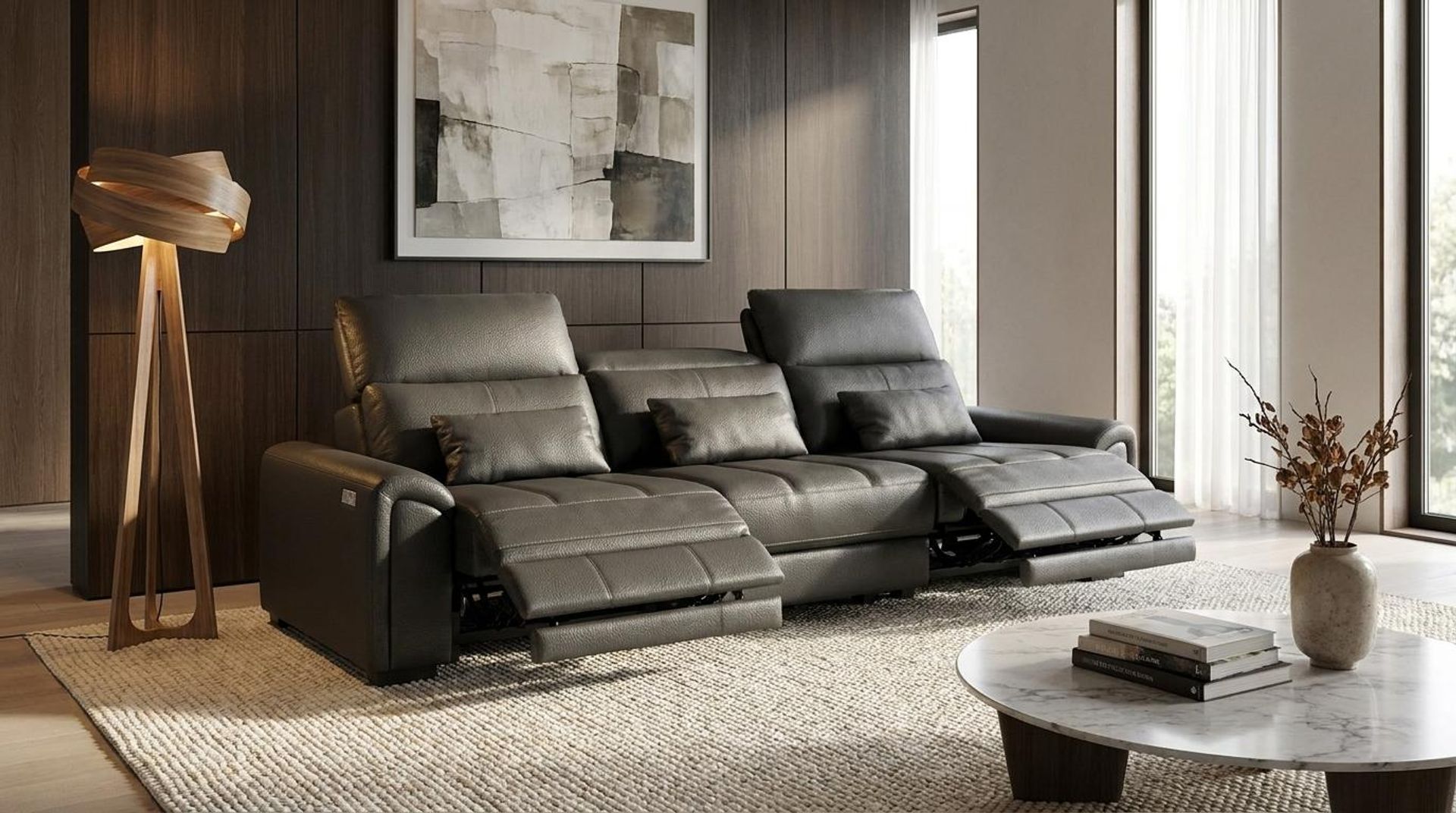 Eldur Relaxed Seat, 3 Seater (3 RR), Chelsea Grey Aura Leather Essential