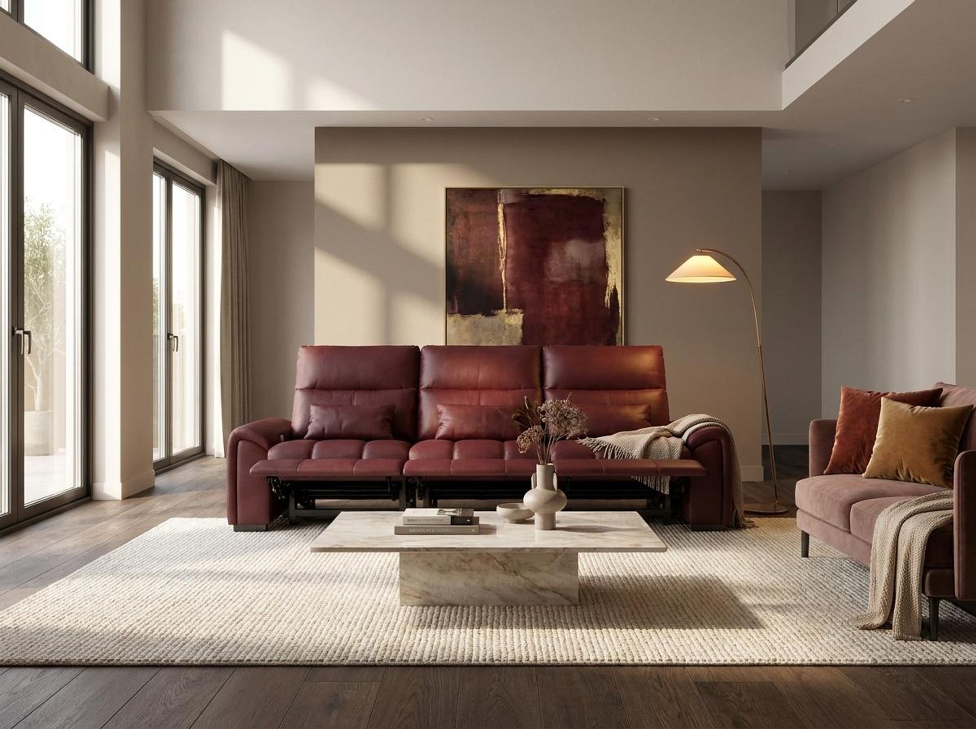 Eldur Relaxed Seat, 3 Seater (3 RR), Victorian Rosso Grandeur Leather Essential