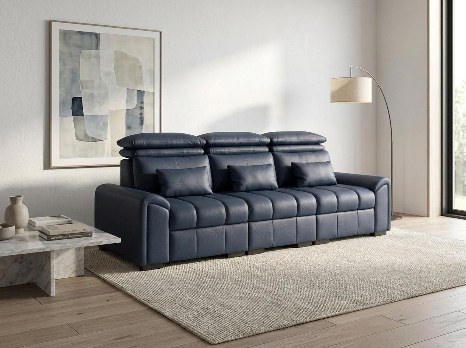 Eldur Relaxed Seat, 3 Seater Sofa, Cobalt Vegan Leather