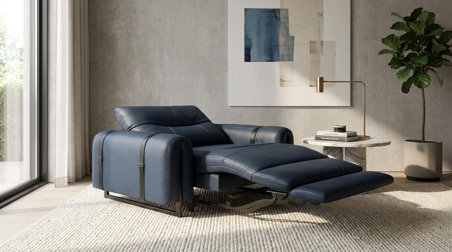 Fergus Relaxed Seat,Electric Recliner Mechanism, 1 Seater ( 1 RR), Cobalt Vegan Leather