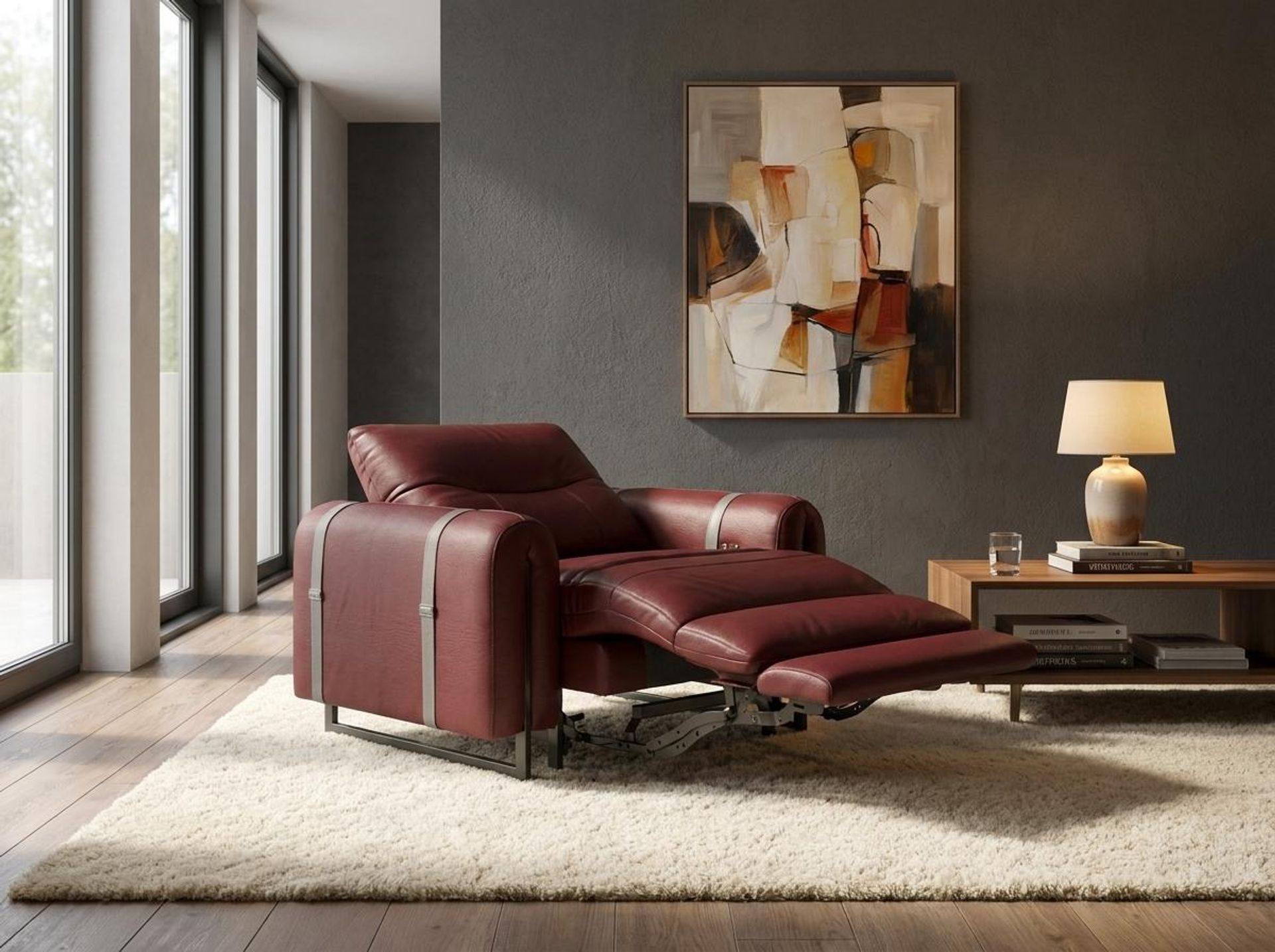 Fergus Relaxed Seat,Electric Recliner Mechanism, 1 Seater ( 1 RR), Victorian Rosso Grandeur Leather Essential