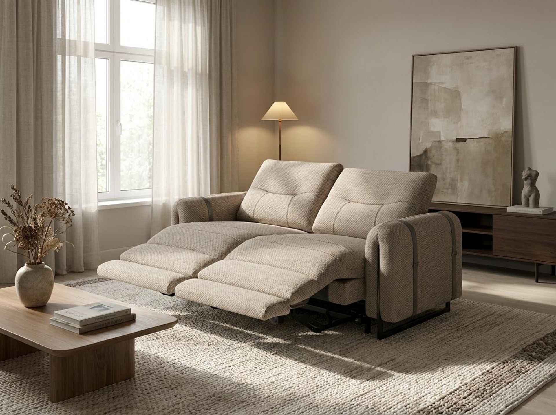 Fergus Relaxed Seat,Electric Recliner Mechanism, 2 Seater ( 2 RR), Warm Porcelain Elite