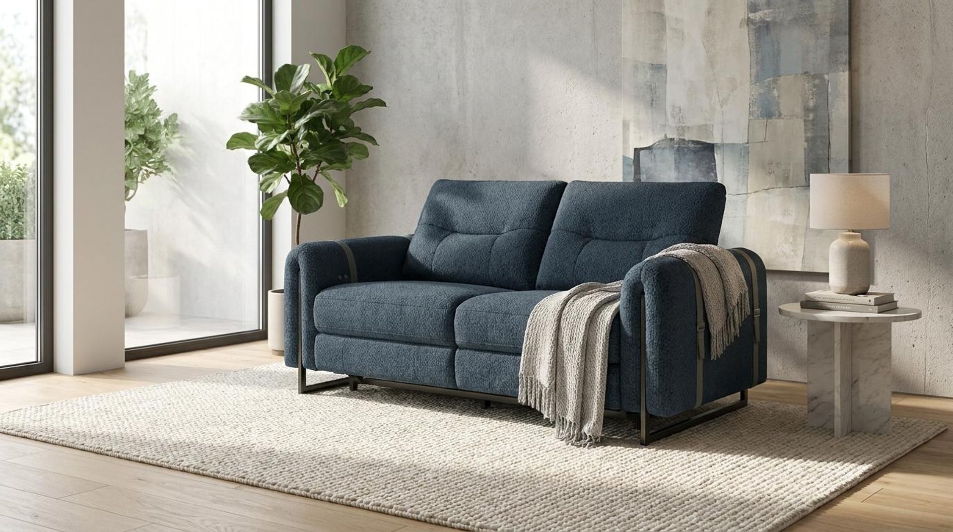 Fergus Relaxed Seat,Electric Recliner Mechanism, 2 Seater ( 2 RR), Royal Ink Elite