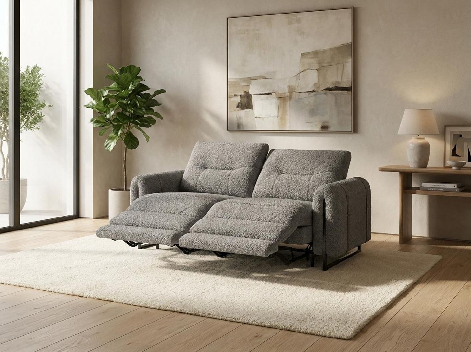 Fergus Relaxed Seat,Electric Recliner Mechanism, 2 Seater ( 2 RR), Clay Beige Elite