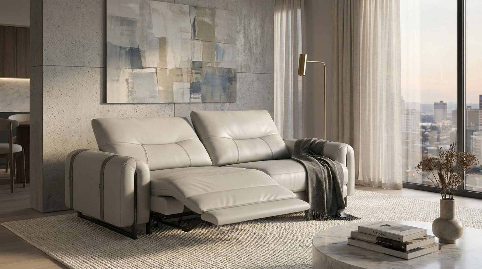 Fergus Relaxed Seat,Electric Recliner Mechanism, 2 Seater ( 2 RR), Alabaster Veil Vegan Leather