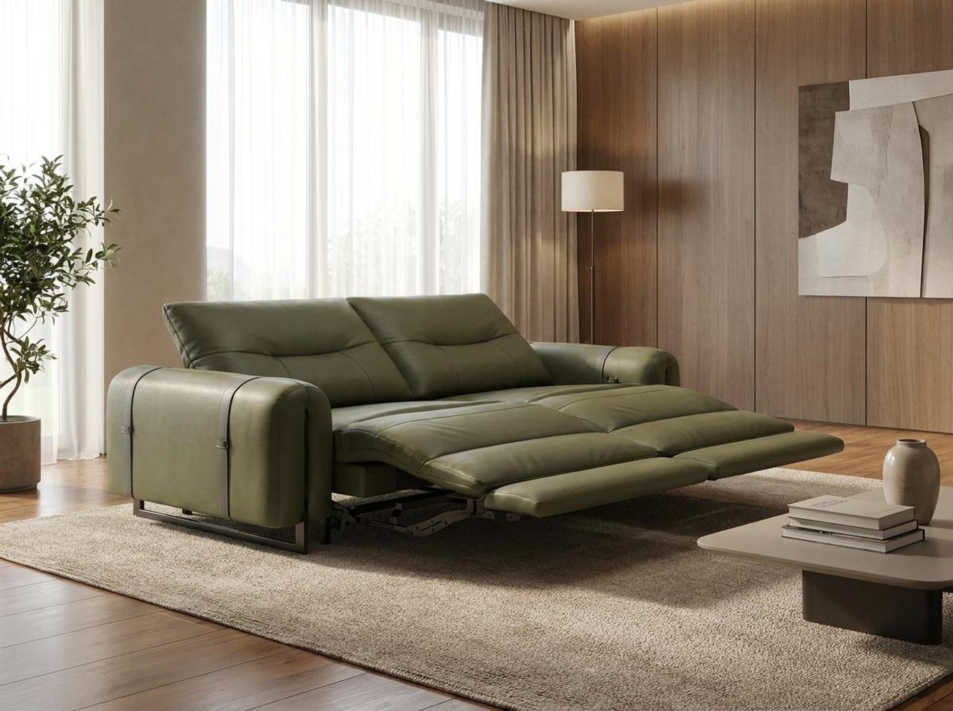 Fergus Relaxed Seat,Electric Recliner Mechanism, 2 Seater ( 2 RR), Olivewood Vegan Leather