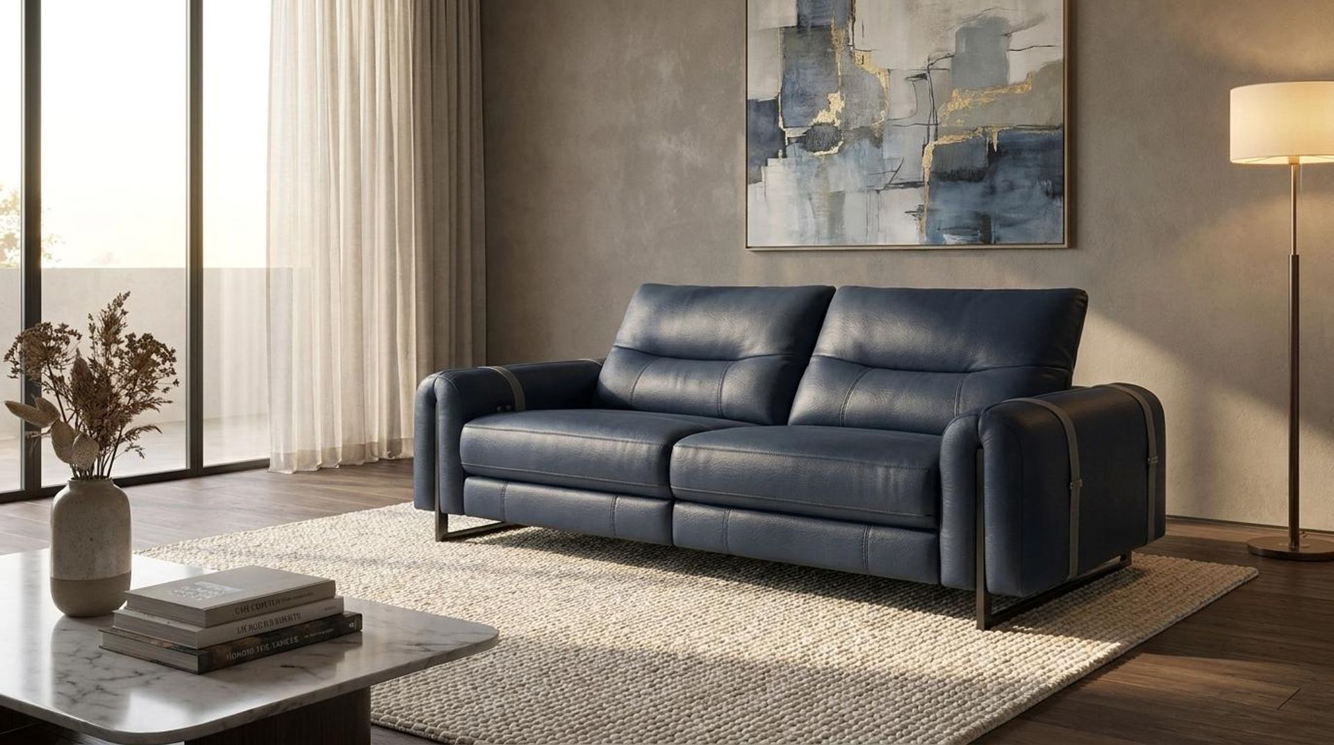 Fergus Relaxed Seat,Electric Recliner Mechanism, 2 Seater ( 2 RR), Cobalt Vegan Leather