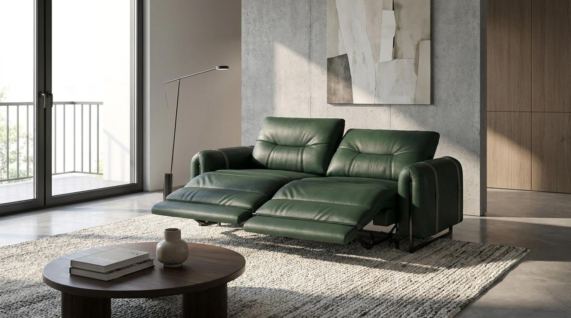 Fergus Relaxed Seat,Electric Recliner Mechanism, 2 Seater ( 2 RR), Valencia Green Vegan Leather