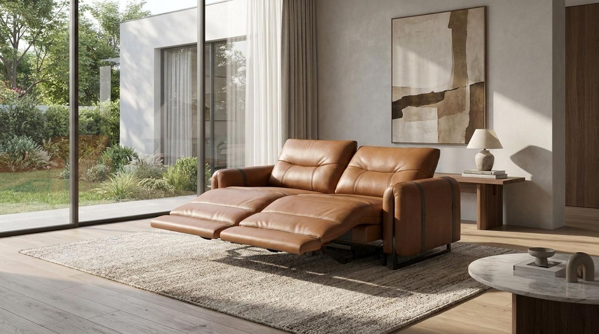 Fergus Relaxed Seat,Electric Recliner Mechanism, 2 Seater ( 2 RR), Ritz Tan Vegan Leather
